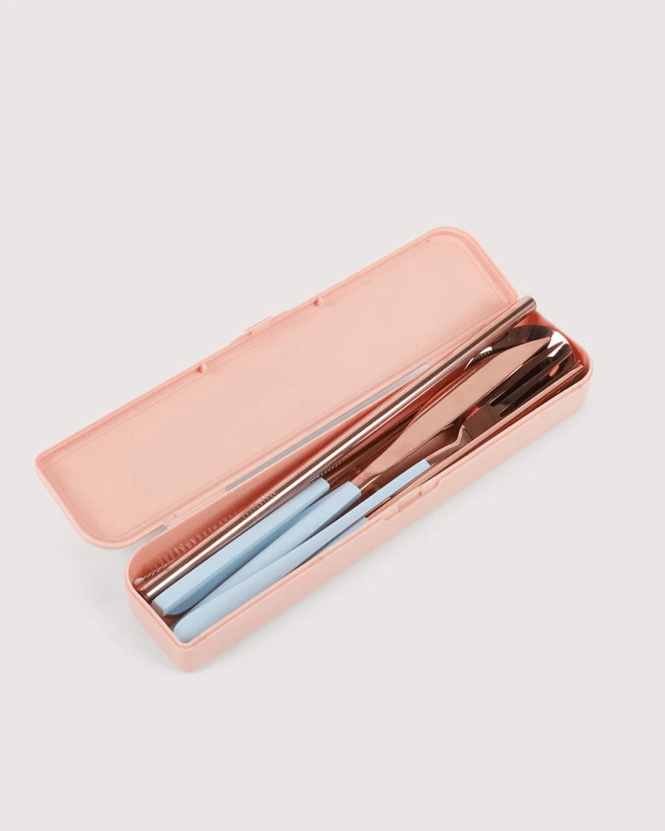 Take Me Away Cutlery Kit - Rose Gold/Blue