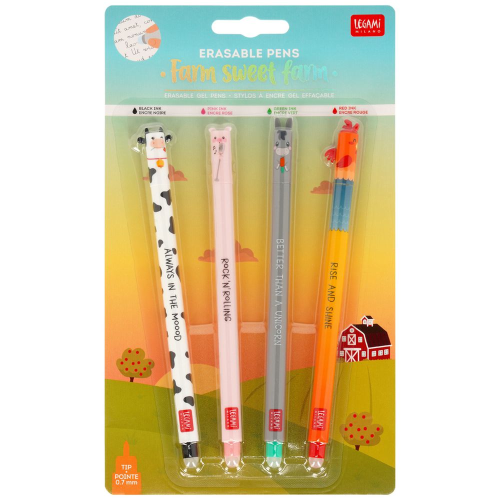 Erasable Gel Pens (Pack of 4) - Farm Sweet Farm