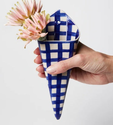 Folly Wall Vase - Blue Check