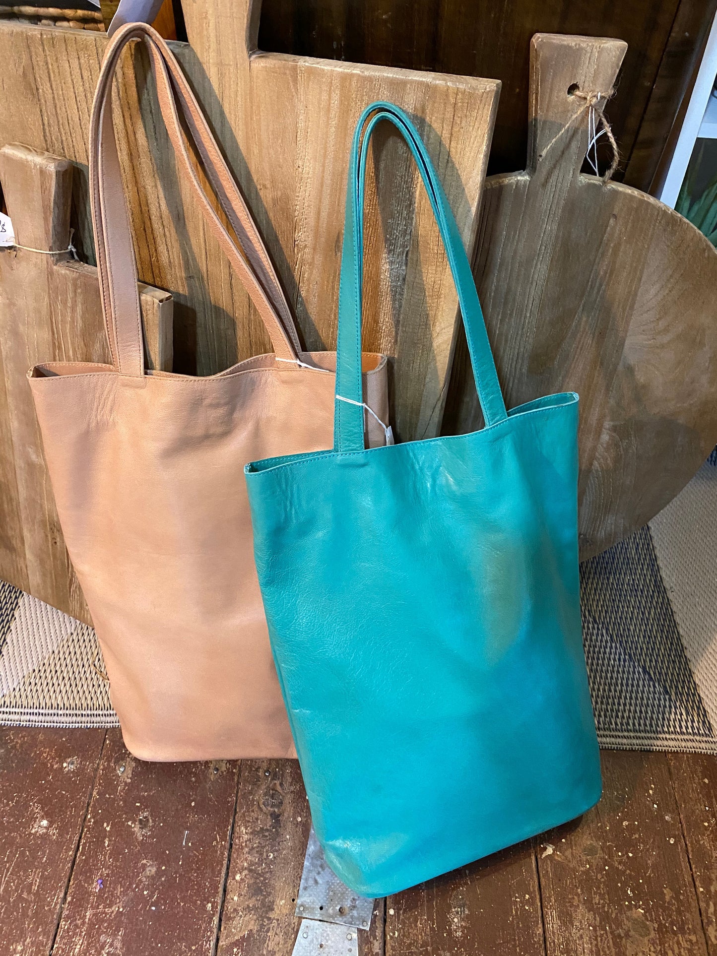 Leather Tote Bag- Block colour
