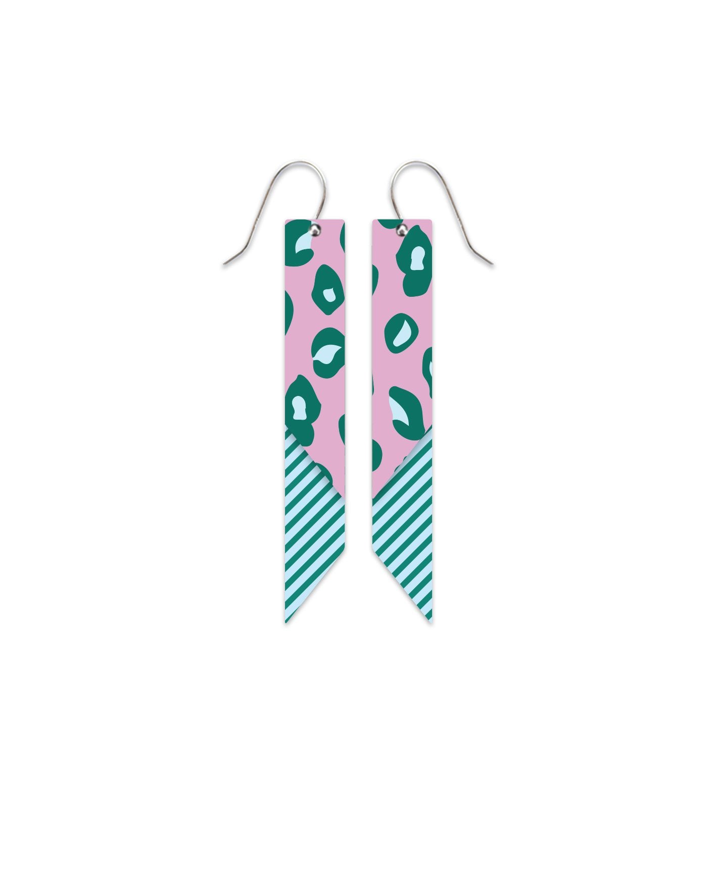 Green Lined Leopard Layered Bar Drop Earrings