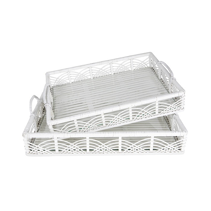 Pratt Bamboo Tray with Glass (Rectangle/White)