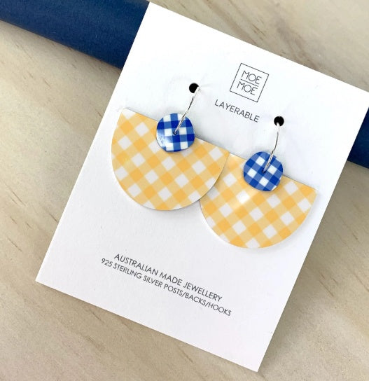 Gingham Marigold Layered Large Bell Hoop Earrings
