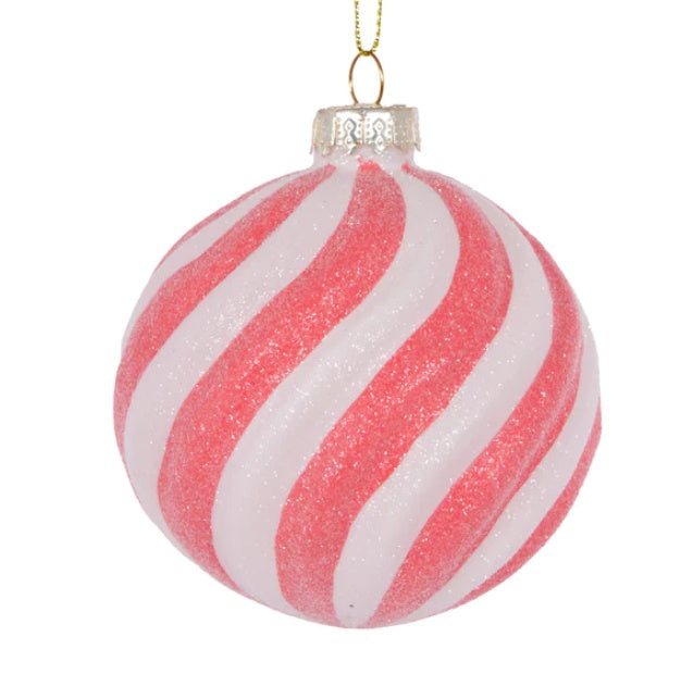 Hot Pink & White Glitter Swirl Bauble