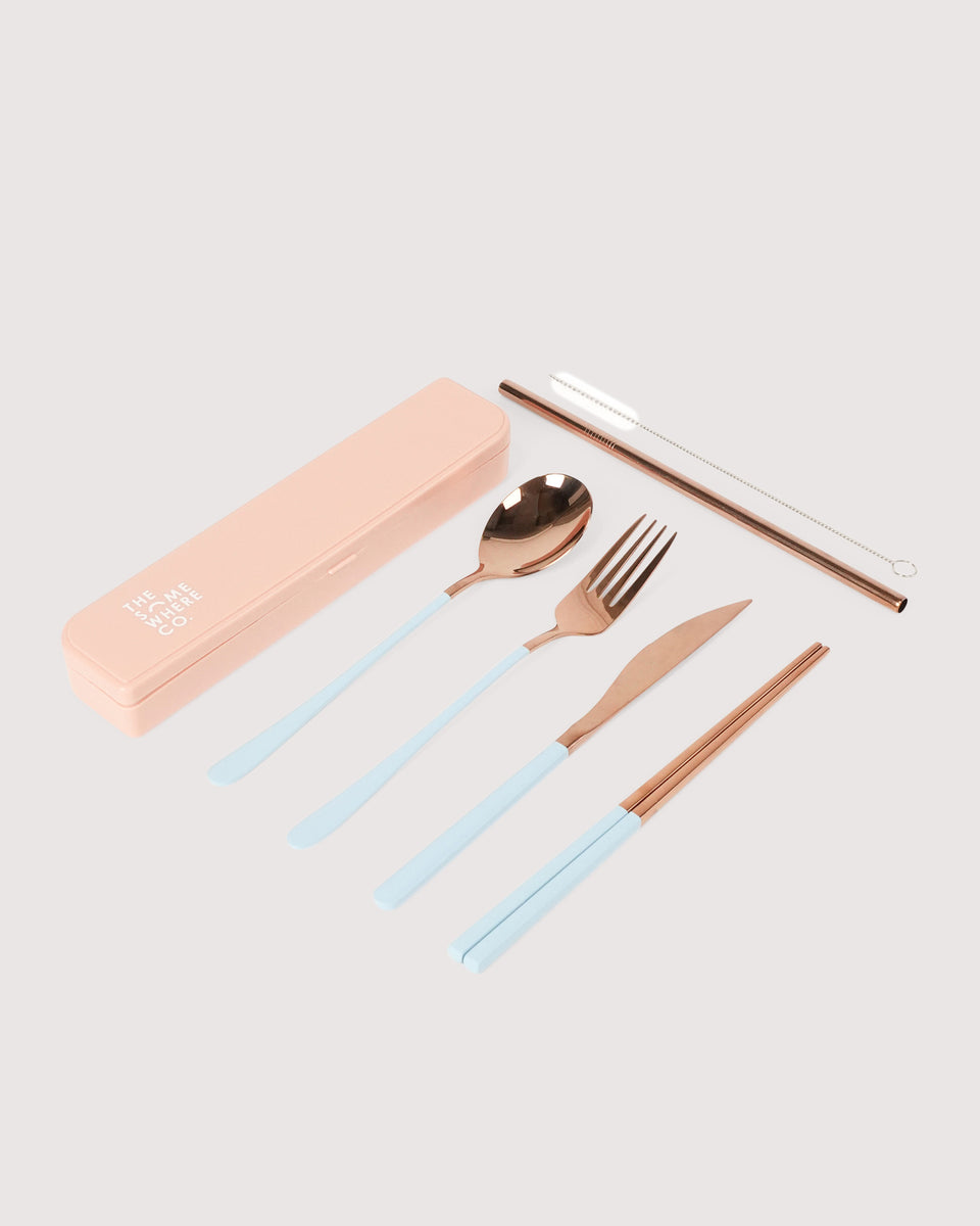 Take Me Away Cutlery Kit - Rose Gold/Blue
