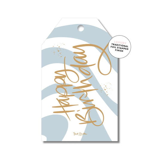 Gift Tag - Retro Wave Birthday (Blue)