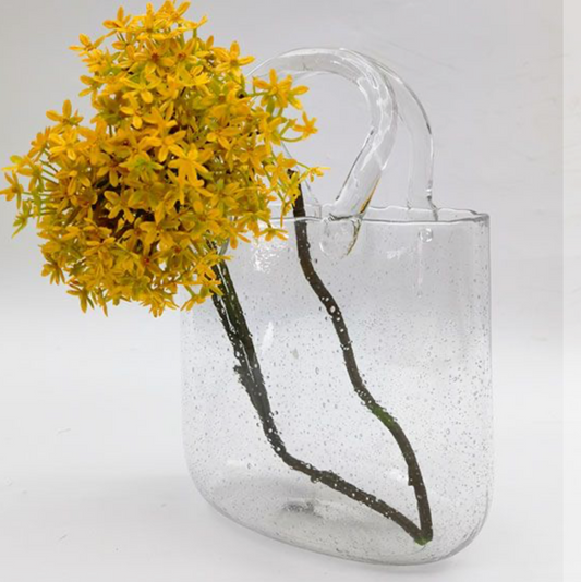 Cushioned Handbag Glass Vase Clear Sm 23cm