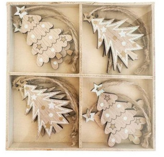 Tree Cutout Gift Box White & Natural 6cm (set of 8)