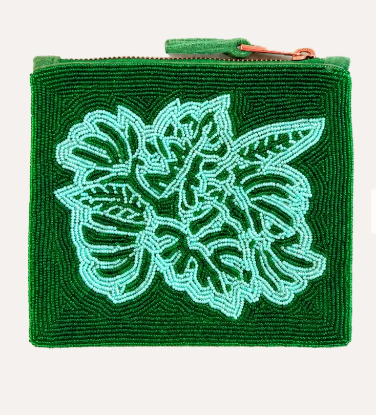 Monstera Beaded Flat Pouch
