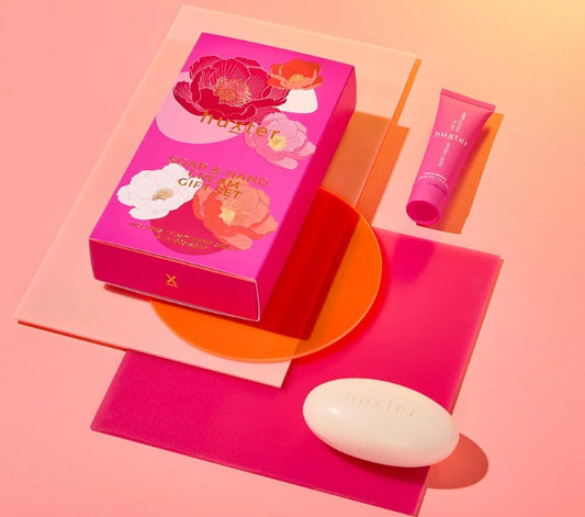Bold Blooms Soap & Hand Cream Gift Box - Fuchsia w Pink & Orange Florals, Lily Leaf & Violet Leaf