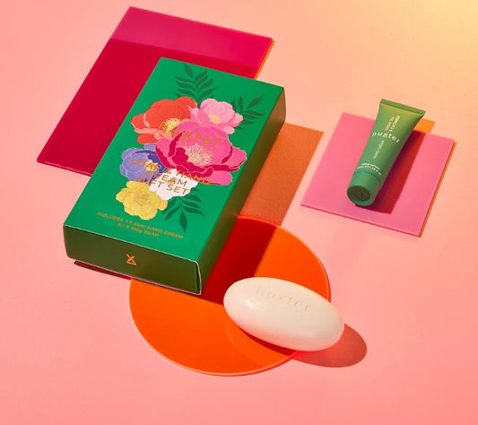 Bold Blooms Soap & Hand Cream Gift Box - Emerald Green w mixed florals, Green Tea & Cucumber