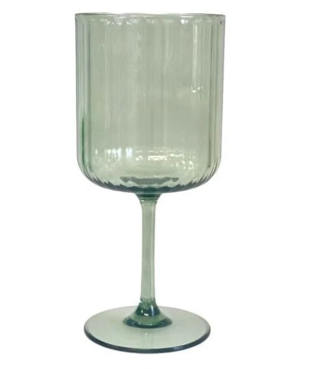 Green Ribbed Acrylic Wine Glass