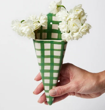 Folly Wall Vase - Green Check