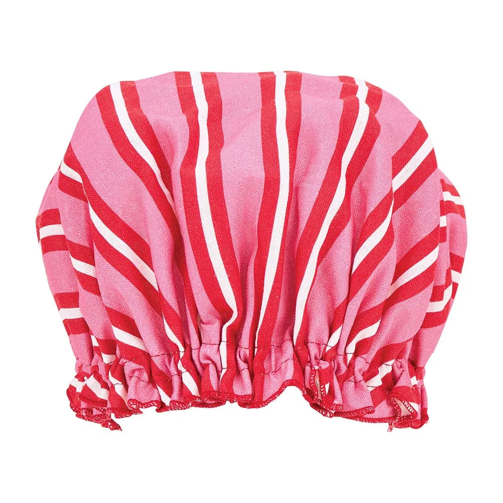 Shower Cap - Pink Red Stripe