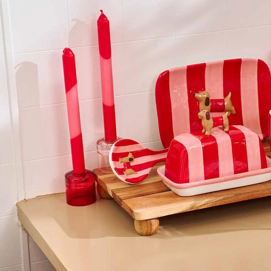 Glass Candle Holder - Red