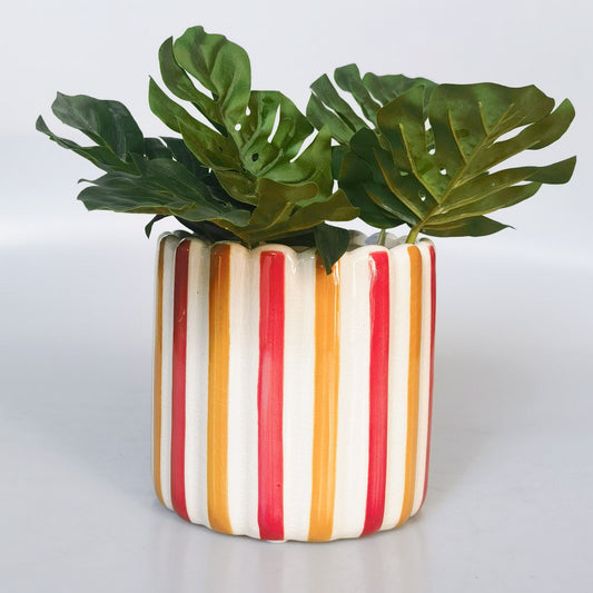 Maxine Stripe Planter Red & Yellow 14cm
