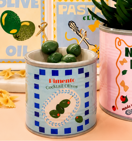 Cocktail Olives Can Planter Blue 10cm