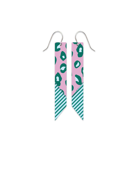 Green Lined Leopard Layered Bar Drop Earrings