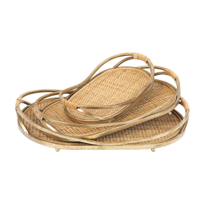 Jens Champagne Metal Rattan Tray - 3 sizes
