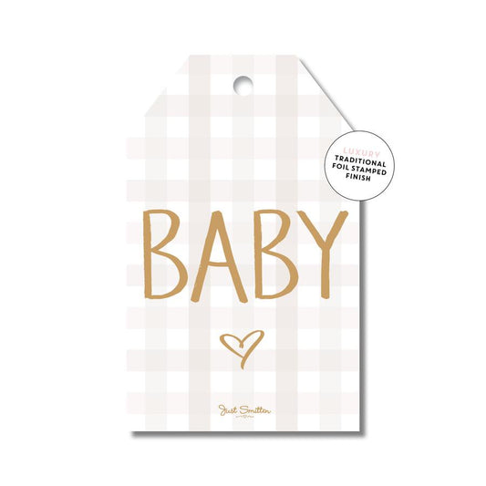 Gift Tag - Baby Gingham - beige