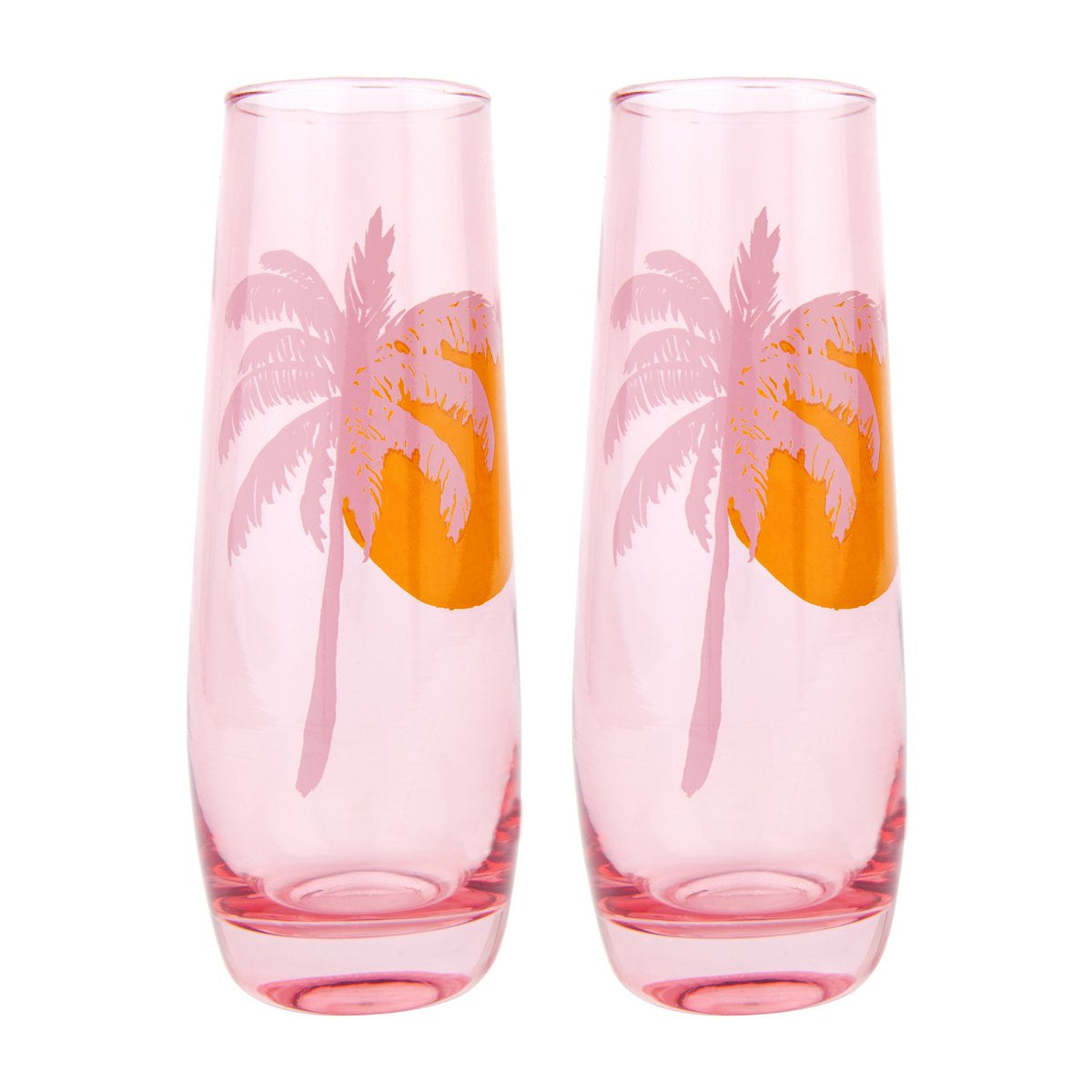 Cheers Stemless Glass Champagne Flutes - Desert Palms