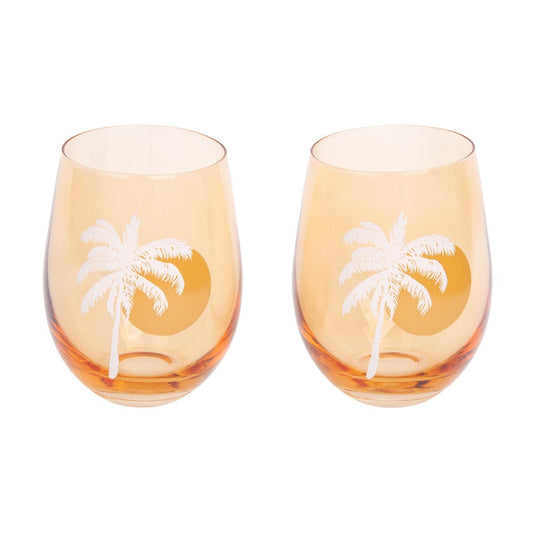 Cheers Stemless Glass Tumblers - Desert Palms