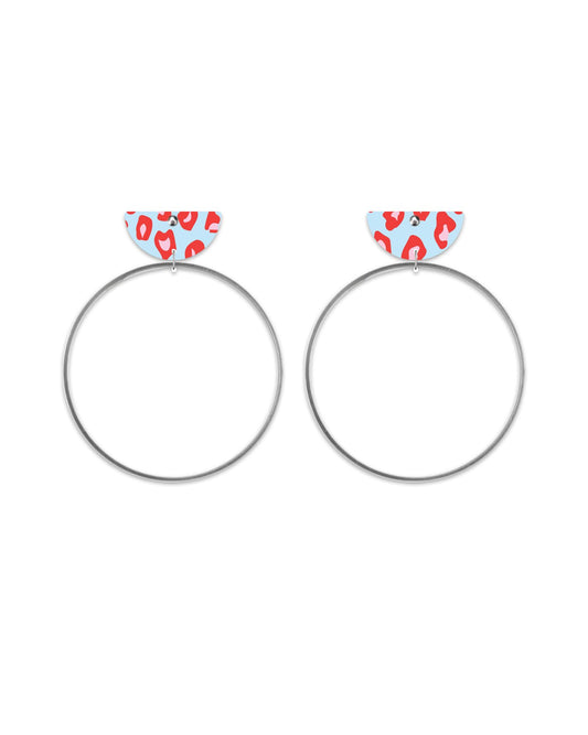 Red Lined Leopard Moon Ring Stud Earrings