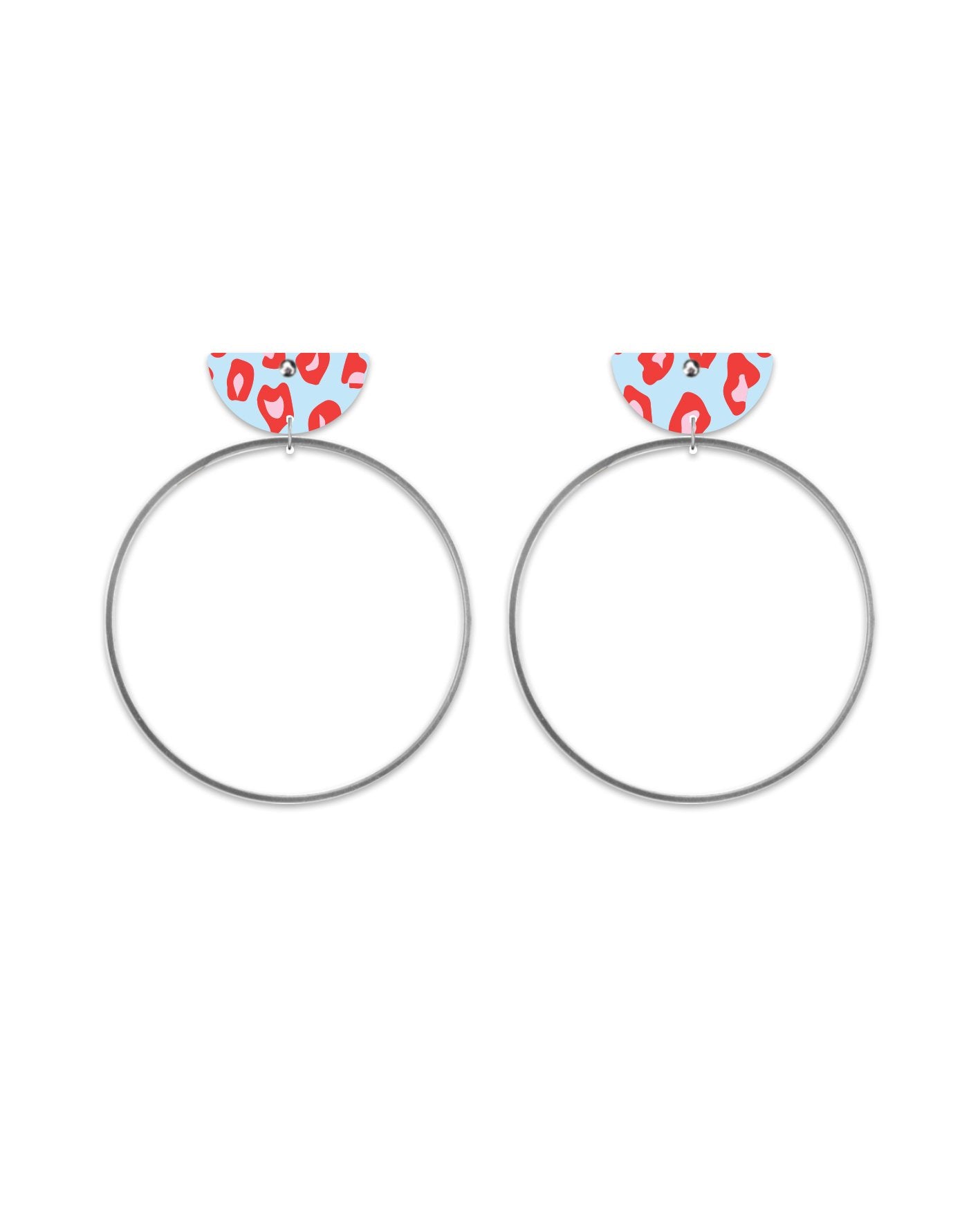 Red Lined Leopard Moon Ring Stud Earrings