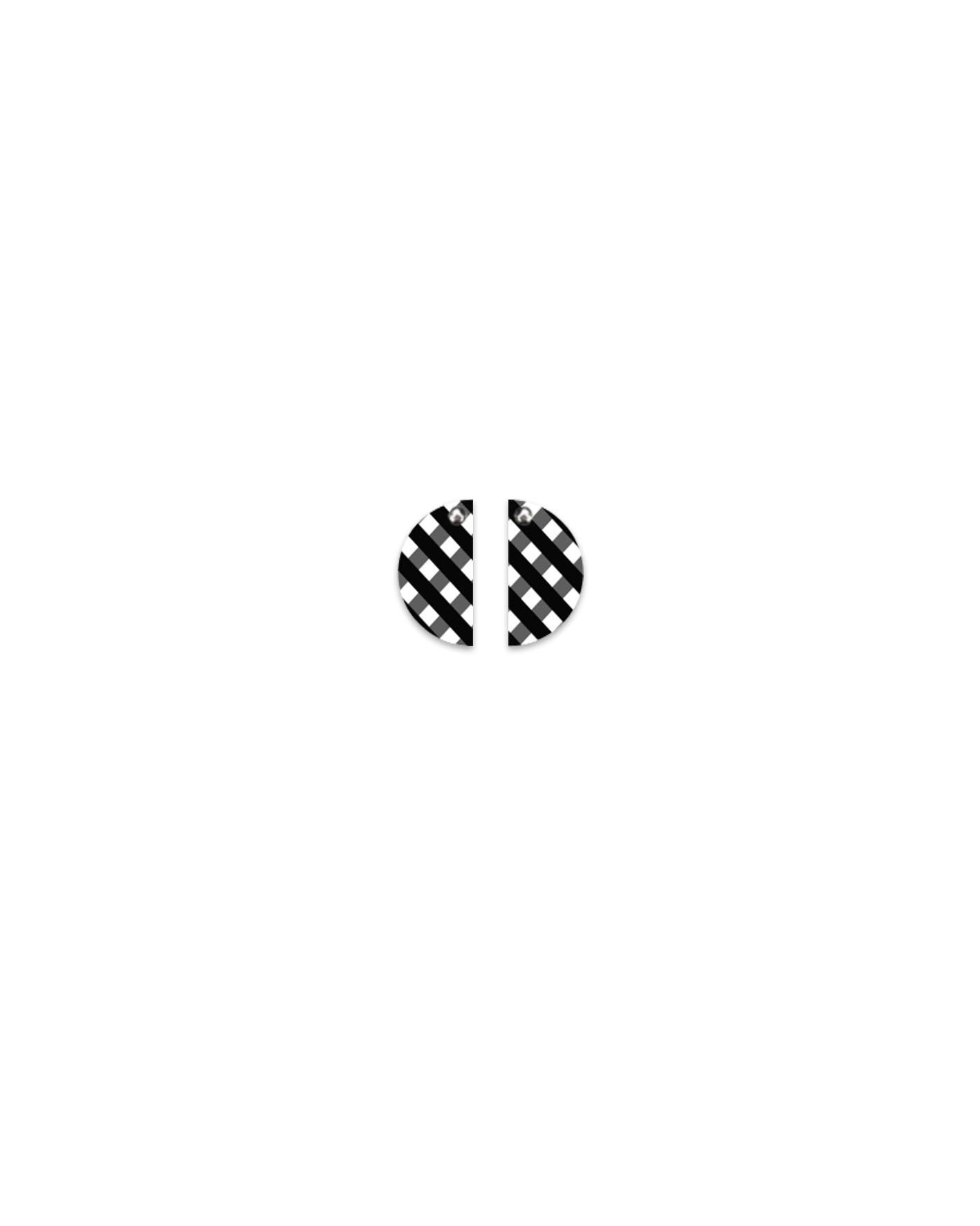 Ebony Striped Gingham Small Wedge Stud Earrings