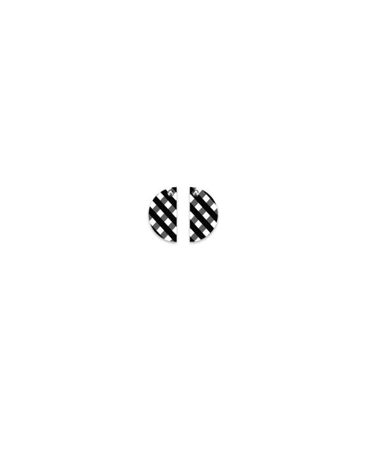 Ebony Striped Gingham Small Wedge Stud Earrings